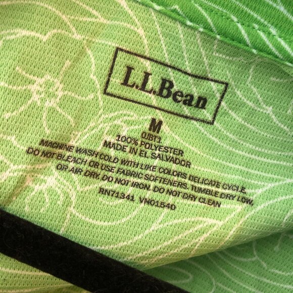LL Bean Womens Top 1/4 Zip Pullover Mesh Floral Green White M - Picture 3 of 3
